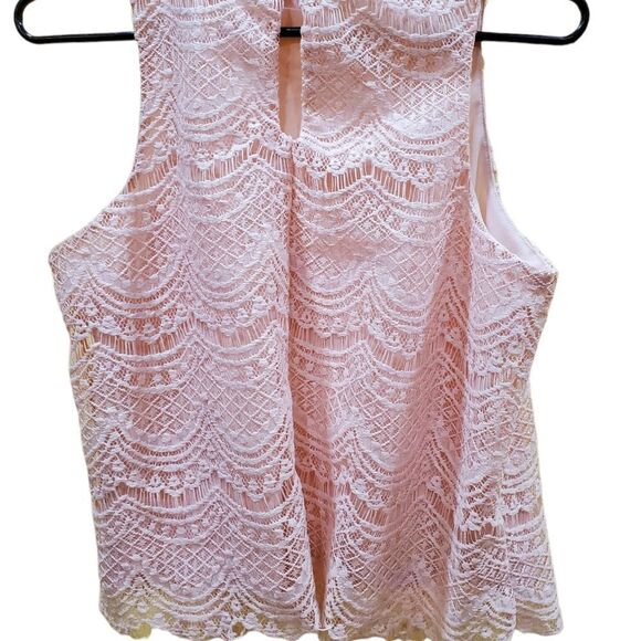 Haute monde blouse size small light pink lace tank sleeveless romantic rosette - Picture 4 of 10